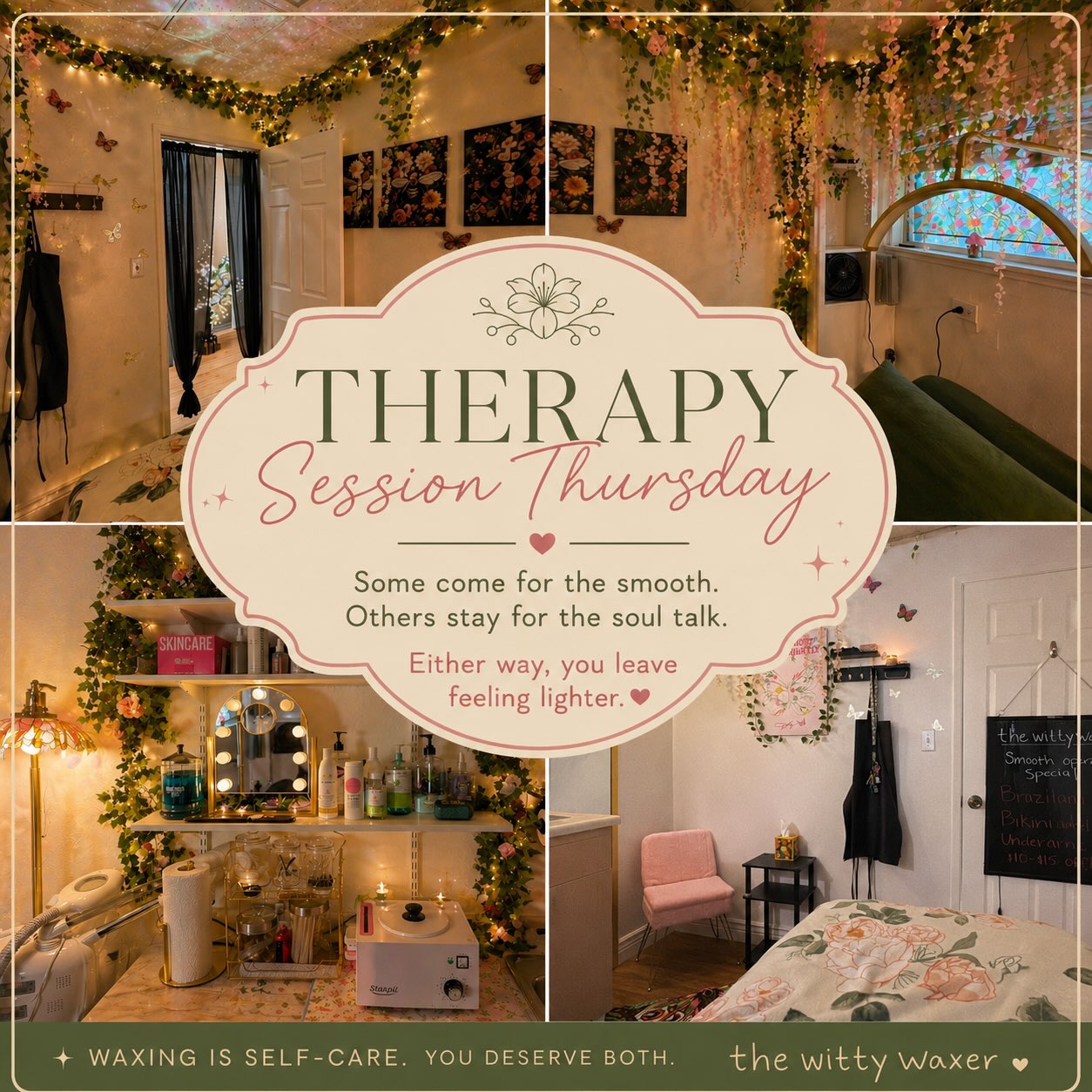 ✨🌿THERAPY SESSION THURSDAY 🌿✨No clipboard. No judgment. Just soft lighting, warm wax, and a safe place to exhale.Around here, appointments often sound like:“I needed this.”“This is the only hour I get to myself.”“I didn’t realize how much I needed to vent.”Sure, you’ll leave smoother...But my favorite part is helping you leave a little lighter, too.Whether you’re celebrating, stressing, healing, or simply surviving the week, your spot on my table is always reserved for more than just self-care—it’s for you. #therapysessionthursday #selfcare #waxing209 #modestowaxing